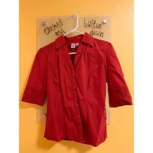 Cinched Red Button Down!
